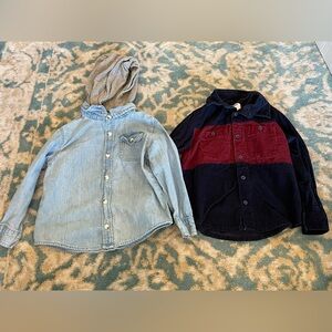 Old Navy Light Denim & Navy Hooded Layered Shirt